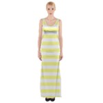 Horizontal Stripes - White and Pastel Yellow Maxi Thigh Split Dress