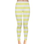 Horizontal Stripes - White and Pastel Yellow Women s Leggings