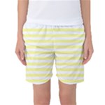 Horizontal Stripes - White and Pastel Yellow Women s Basketball Shorts