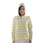 Horizontal Stripes - White and Pastel Yellow Hooded Wind Breaker (Women)