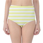 Horizontal Stripes - White and Pastel Yellow High-Waist Bikini Bottoms