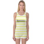 Horizontal Stripes - White and Pastel Yellow One Piece Boyleg Swimsuit