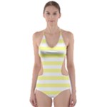 Horizontal Stripes - White and Pastel Yellow Cut-Out One Piece Swimsuit