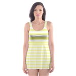 Horizontal Stripes - White and Pastel Yellow Skater Dress Swimsuit