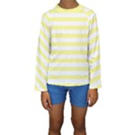Horizontal Stripes - White and Pastel Yellow Kid s Long Sleeve Swimwear