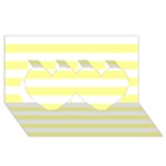 Horizontal Stripes - White and Pastel Yellow Twin Hearts 3D Greeting Card (8x4)