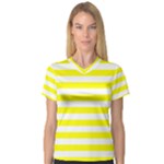 Horizontal Stripes - White and Yellow Women s V-Neck Sport Mesh Tee