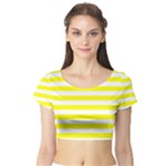 Horizontal Stripes - White and Yellow Short Sleeve Crop Top (Tight Fit)