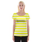 Horizontal Stripes - White and Yellow Women s Cap Sleeve Top