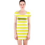 Horizontal Stripes - White and Yellow Short Sleeve Bodycon Dress