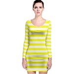 Horizontal Stripes - White and Yellow Long Sleeve Bodycon Dress