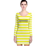 Horizontal Stripes - White and Yellow Long Sleeve Velvet Bodycon Dress