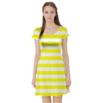 Horizontal Stripes - White and Yellow Short Sleeve Skater Dress