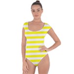 Horizontal Stripes - White and Yellow Short Sleeve Leotard (Ladies)