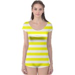 Horizontal Stripes - White and Yellow Boyleg Leotard (Ladies)