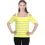 Horizontal Stripes - White and Yellow Women s Cutout Shoulder Tee