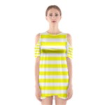 Horizontal Stripes - White and Yellow Women s Cutout Shoulder Dress