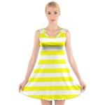 Horizontal Stripes - White and Yellow V-Neck Sleeveless Dress