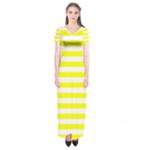 Horizontal Stripes - White and Yellow Short Sleeve Maxi Dress