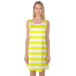 Horizontal Stripes - White and Yellow Sleeveless Satin Nightdress