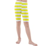 Horizontal Stripes - White and Yellow Kid s Mid Length Swim Shorts