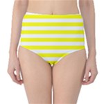 Horizontal Stripes - White and Yellow High-Waist Bikini Bottoms