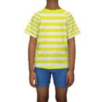 Horizontal Stripes - White and Yellow Kid s Short Sleeve Swimwear