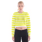 Horizontal Stripes - White and Yellow Women s Cropped Sweatshirt