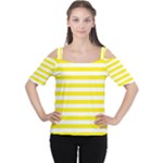 Horizontal Stripes - White and Canary Yellow Women s Cutout Shoulder Tee