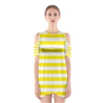Horizontal Stripes - White and Canary Yellow Women s Cutout Shoulder Dress
