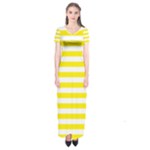 Horizontal Stripes - White and Canary Yellow Short Sleeve Maxi Dress