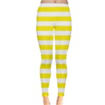 Horizontal Stripes - White and Canary Yellow Women s Leggings
