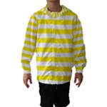 Horizontal Stripes - White and Canary Yellow Hooded Wind Breaker (Kids)