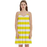 Horizontal Stripes - White and Canary Yellow Women s Reversible Sports Bra with Border