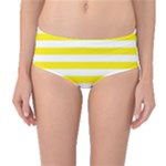 Horizontal Stripes - White and Canary Yellow Mid-Waist Bikini Bottoms
