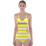 Horizontal Stripes - White and Canary Yellow Cut-Out One Piece Swimsuit