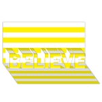 Horizontal Stripes - White and Canary Yellow BELIEVE 3D Greeting Card (8x4)