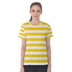 Horizontal Stripes - White and Gold Yellow Women s Cotton Tee