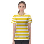 Horizontal Stripes - White and Gold Yellow Women s Sport Mesh Tee