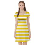 Horizontal Stripes - White and Gold Yellow Short Sleeve Skater Dress