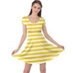 Horizontal Stripes - White and Gold Yellow Cap Sleeve Dress