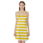Horizontal Stripes - White and Gold Yellow Satin Night Slip