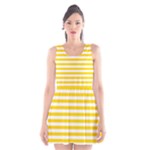 Horizontal Stripes - White and Gold Yellow Scoop Neck Skater Dress