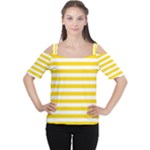 Horizontal Stripes - White and Gold Yellow Women s Cutout Shoulder Tee