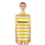 Horizontal Stripes - White and Gold Yellow Women s Cutout Shoulder Dress