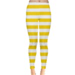 Horizontal Stripes - White and Gold Yellow Women s Leggings