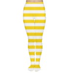 Horizontal Stripes - White and Gold Yellow Women s Tights
