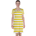 Horizontal Stripes - White and Gold Yellow Short Sleeve Nightdress