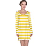 Horizontal Stripes - White and Gold Yellow Long Sleeve Nightdress