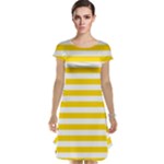 Horizontal Stripes - White and Gold Yellow Cap Sleeve Nightdress